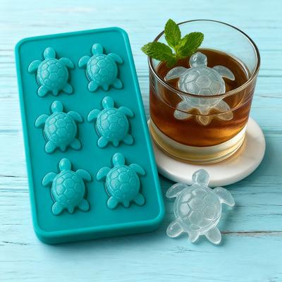 Lebensmittelechtes Silikon Eiswürfelform 6 Fächer Schildkrötenform Leichtes Entformen Whiskey Eiswürfelbehälter Dekorative Dessert-Eisform