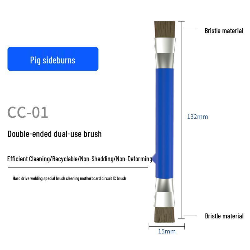 B&R Çift Başlıklı Antistatik Temizleme Fırçası, Anakartlar ve Entegre Devreler İçin Sert Kıl ve Çelik Tel ile.