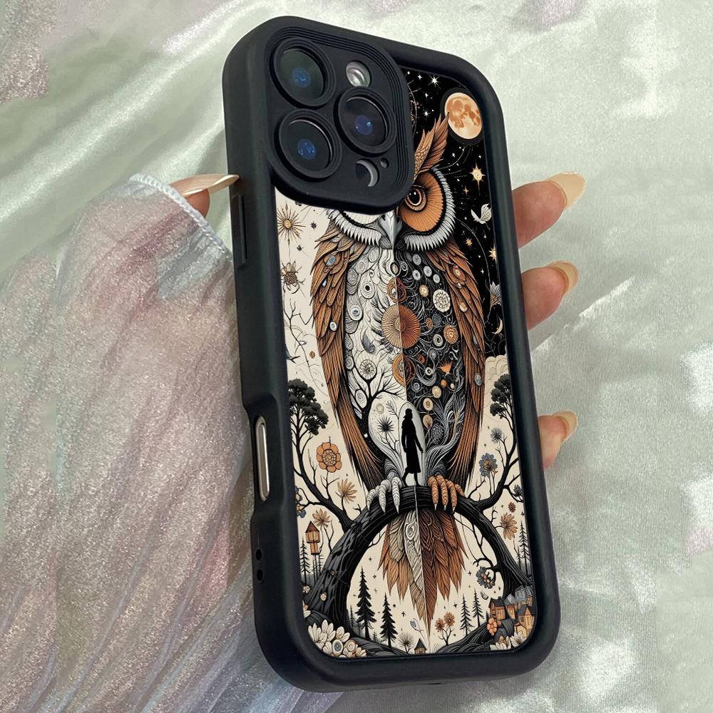 JT124 Nebeská sova Umění pro iPhone 17 16 15 14 Pro Max Samsung S26 S25 S24 Ultra A17 A16 A07 A56 A06 Xiaomi 15T Redmi 15c 14c Note 13 14 Měkký TPU kryt