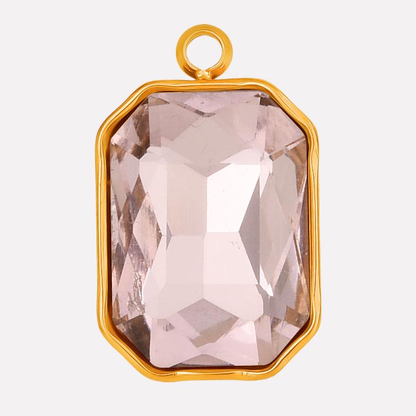 High Quality Big Glass Rhinestone Stainless Steel Rectangle Charms For Jewelry Making Supplies Real Gold Plated No Fade Pendants