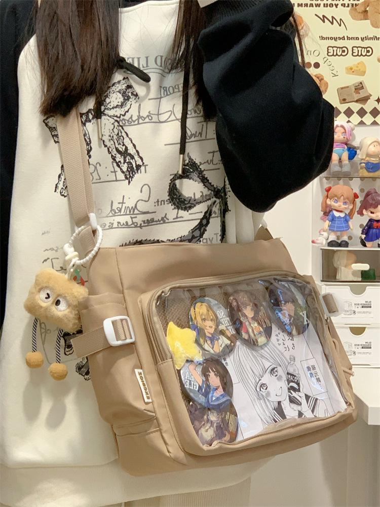 Academy Style, Versatile, Simple and Large-capacity Class, Book-loaded Mailman Bag, Female Transparent Bar, One-shoulder Messenger Baby Bag, Pain Bag.