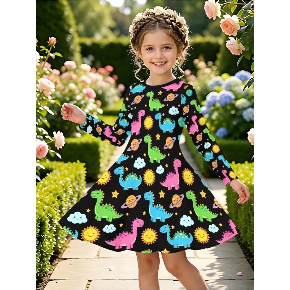 Girls' 3D Blue Peacock Dress Long Sleeve Summer Spring Vacation Daily Holiday Princess Beautiful Sweet Kids 4-12 Years Casual Dress A Line Dress