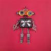 Handmade Punk Robot Pendant Wood Body Metal Eyes Legs Gun In Hand Necklace Keychain Pendant