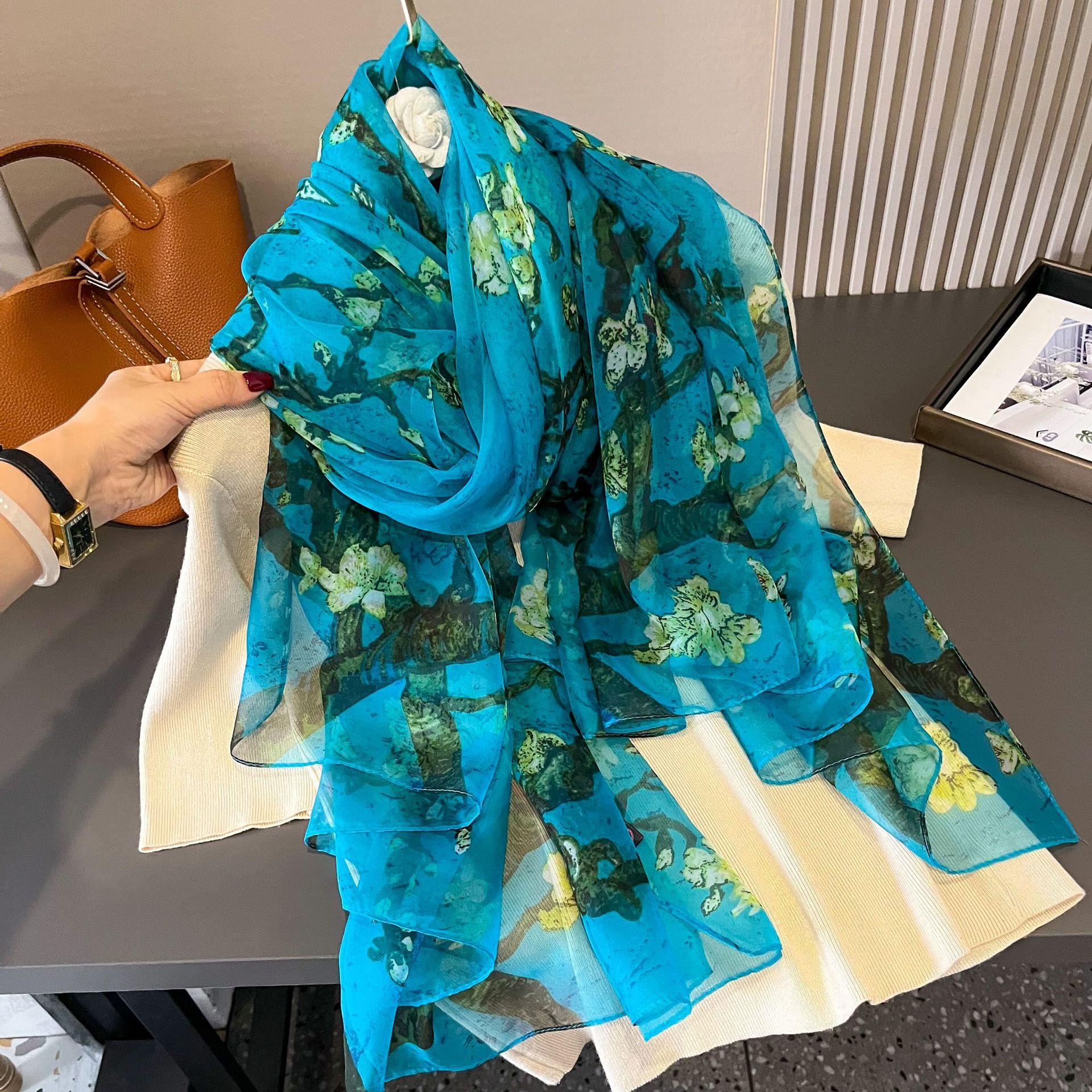 Маленький цветочный узор со звездами для женщин, элегантный шифоновый жоржетовый шарф-бандана, летний пляжный солнцезащитный тонкий хиджаб-шаль