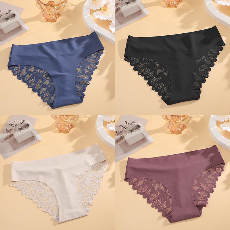 4Pcs Women Lace Floral Underwear Seamless Stretch Panties Sexy Hollow Out Low-Waist Briefs Women Lace Comfort Lingerie