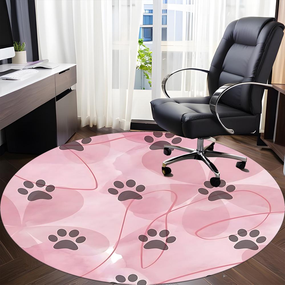 1pc Paw Prints Pet Lover Office Round Area Rug, Under Office Chairs Bedroom Living Room Home Decor, Room Deco, Available In Various Sizes 117