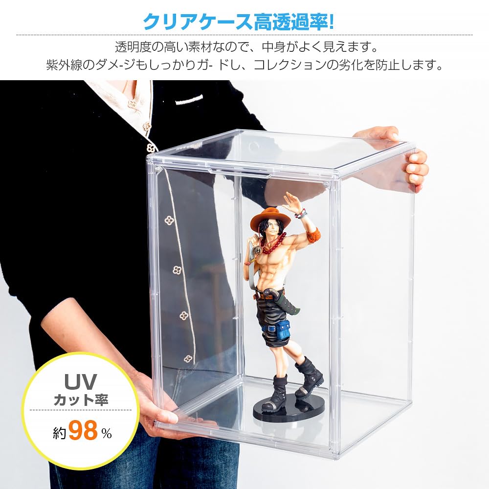 Hachibanya Figure Display UV Transparent Display Case with Magnetic Easy Wide x 25cm Deep x 40cm Clear Case, Protection, Door, Stackable, Assembly,