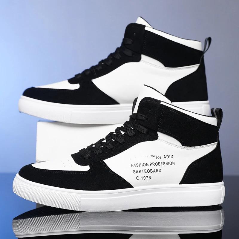 Herrenschuhe Frühling High-Top Skateboarding-Sneakers Neue Lässige Sportschuhe für Herren Straßenschuhe Herren Flats Leder Walking-Schuh