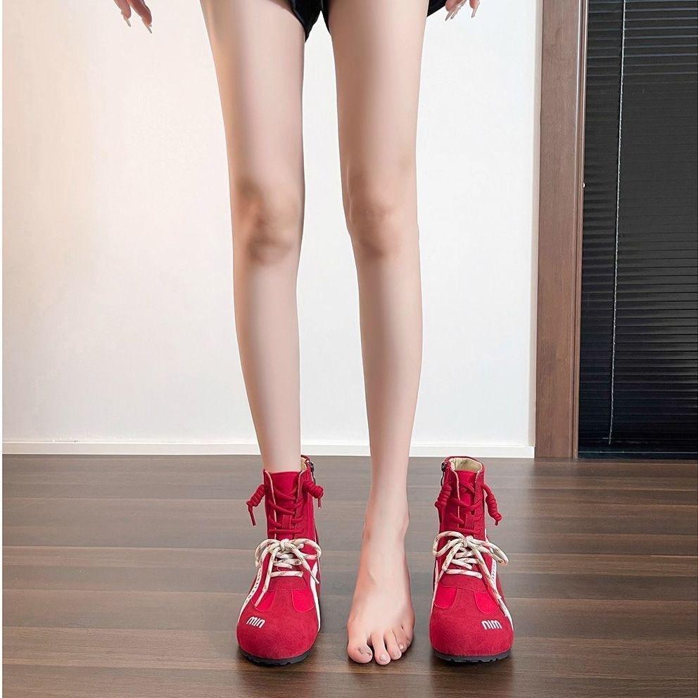 German Training Shoes Martin Boots Women's Inner Height Increase CM Small High-top Casual Shoes Outdoor Board Shoes Short Boots Women