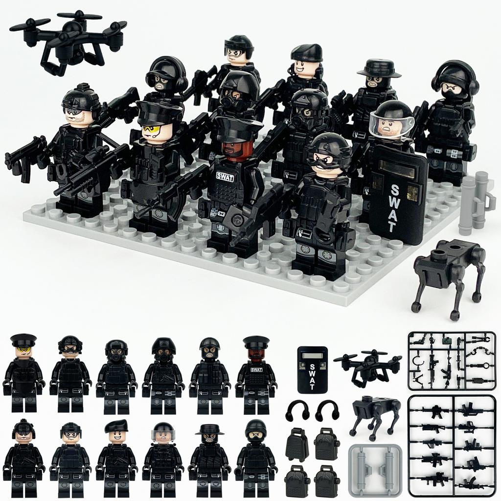 Militærserie Svart Antiterrorisme Spesialpoliti Bypoliti Minifigurer Byggeklosser