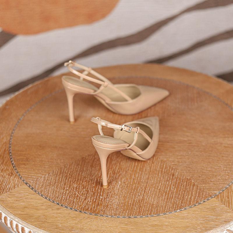Women's shoes spring and summer 2025 new pointed fashion temperament high heels stiletto nude patent leather one-word sandals