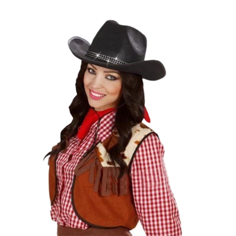 Cowboy Hat with Rhinestones Dazzling Cowgirl Hat Rhinestones Strip Decorations One Size Fits for Men and Women