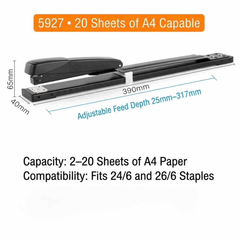 20 Sheets Adjustable Throat Long Arm Stapler Metal Body Booklet Stapler Booklet Production