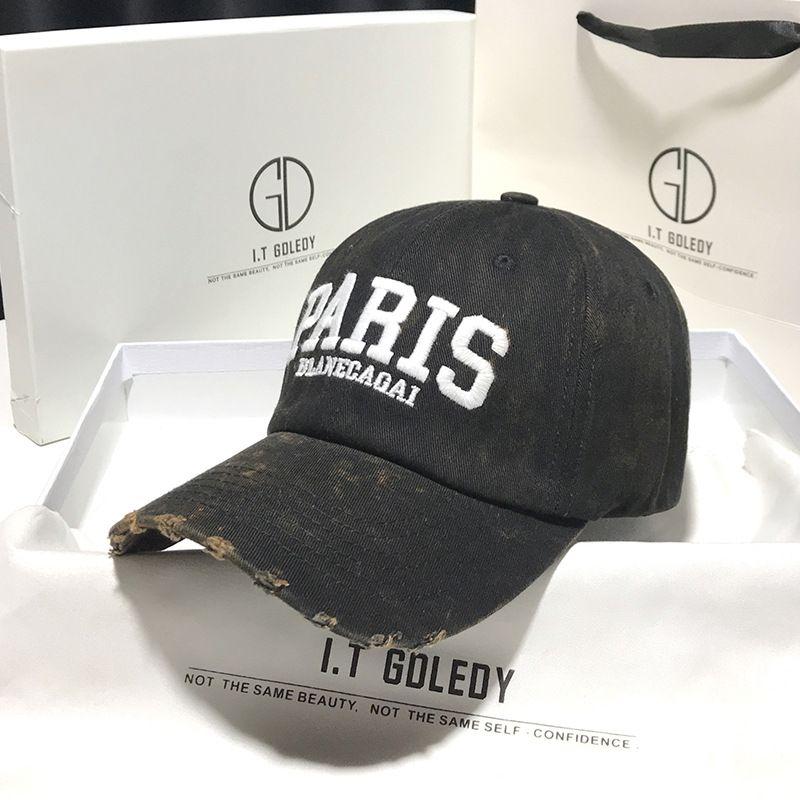 

Deep Top Wide Brim Baseball Cap Women s Face-Looking Small Spring Mixed Dyed Ripped Embroider Alphabet Peaked Cap Couple Sun-Proof Fashion Black Adjustable