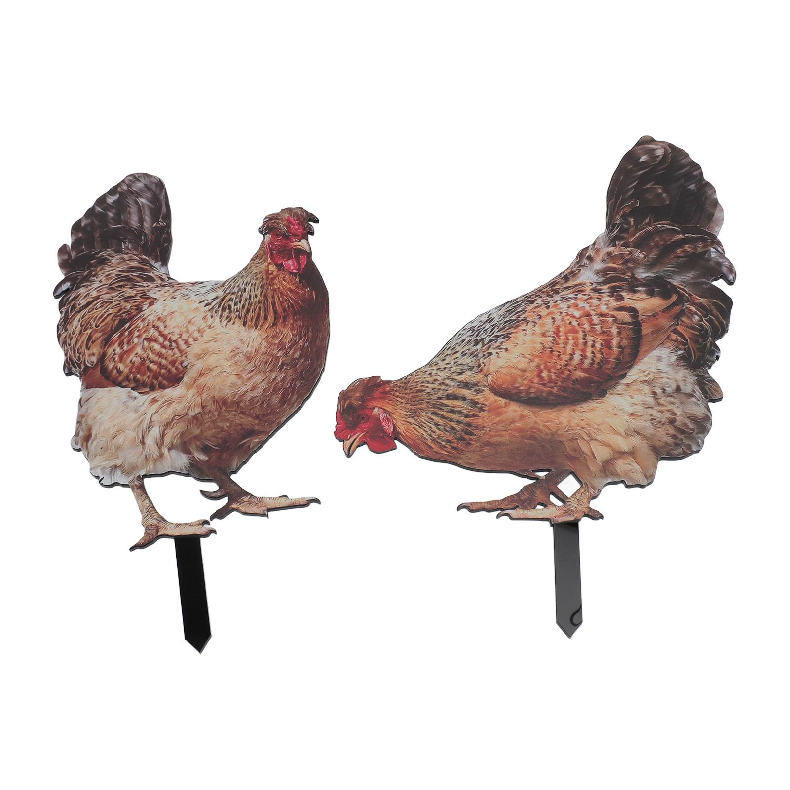 

2pcs Hen Garden Stake Ornament Acrylic Stereoscopic Simulation Colorful Outdoor Chicken Ground Plug for Outdoor Gardens