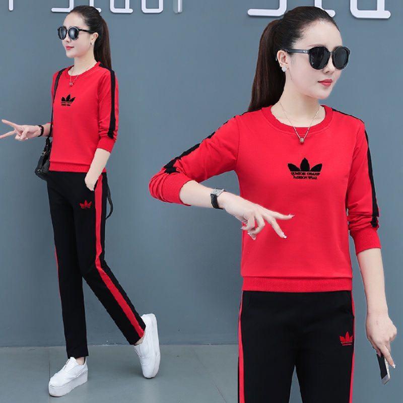 Jesień 2025 Damska odzież sportowa w koreańskim stylu, codzienna: Zestaw dwuczęściowy Plus Size, luźny, wyszczuplający, z długim rękawem, do biegania.