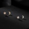 S925 Sterling Silver Star and Moon Earrings for Women Girl Cute Asymmetric Super Mini Stud Earrings Korean Fashion Jewelry Gifts