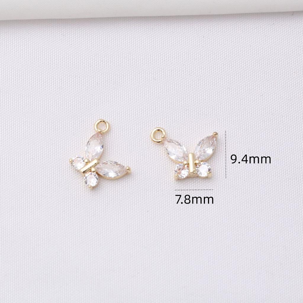 10pcs 14k Gold Micro-inlaid Zircon Accessories Small Butterfly Bracelet Hanging DIY Necklace Earrings Pendant Material Pendant