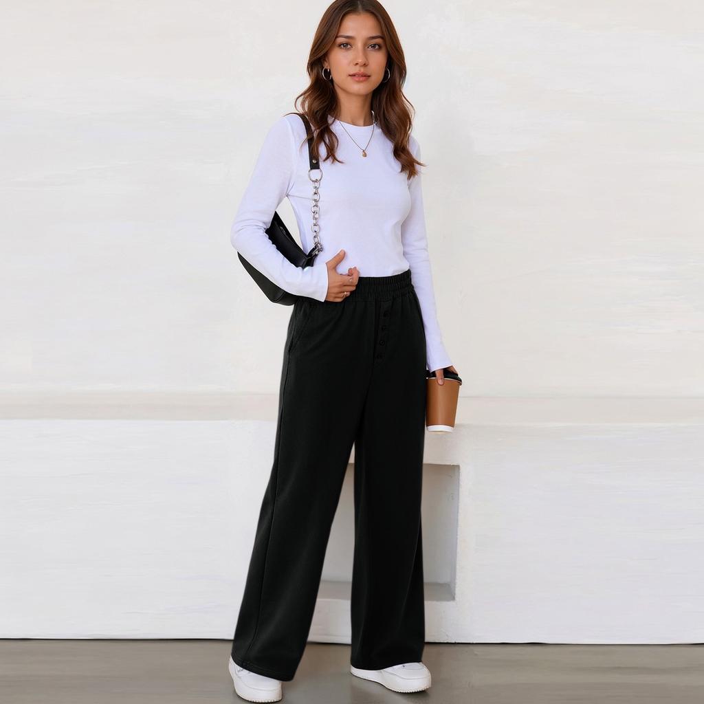 Women's Wide Leg Sweatpants Fall High Waisted  Pants Drawstring Workout Joggers With Pockets
