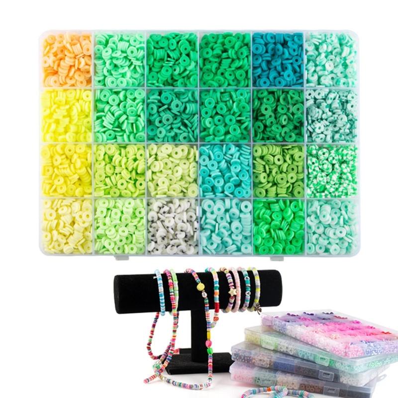 24 Color Clay Beads for Bracelet Making, Flat Clay Beads with Storage Box for DIY Jewelry Bracelet Necklace Making