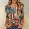 Women’s V Neck Half Sleeve Casual Top with Star and Stripe Print Loose Fit Comfortable Pullover Blouse Shirt for Daily Wear