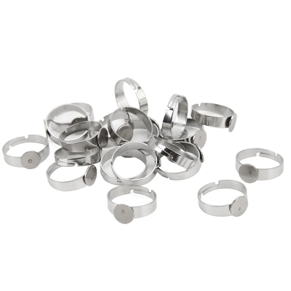 20pcs Stainless Steel Blank Ring Adjustable Design Flat Base Stainless Steel Ring Round Pad 8mm Adjustable Ring Jewelry Making