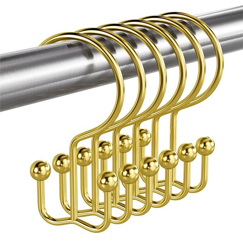 Rust-Proof Double Hook Metal Shower Curtain Hooks(12 Pieces), Smooth Gliding Design For Bathroom Curtain Rod Installation