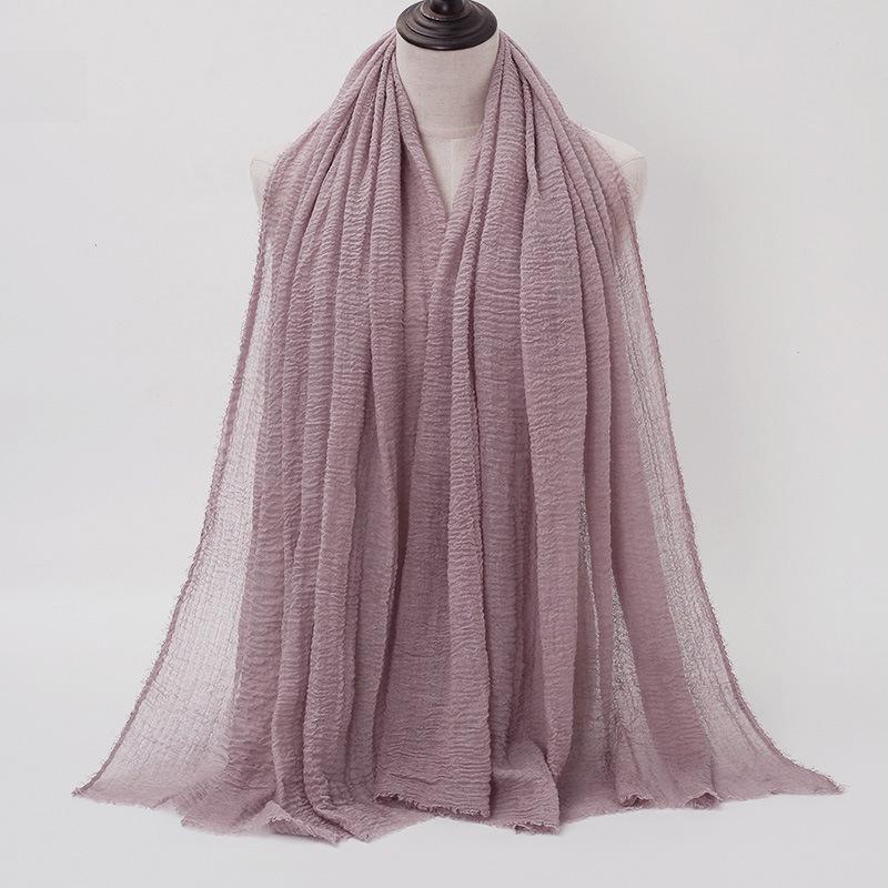 New Style Wrinkled Cotton Scarf with Fur Edge and Rayon, Large Solid Color Women's Headscarf BS414