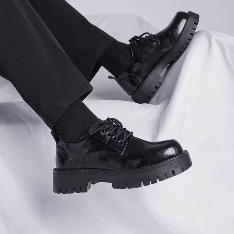 Shoes for Men Fashion Platform Leather Shoes British Style Casual Round Head Derby Shoe Black Trend Men Shoes Zapatillas Hombre