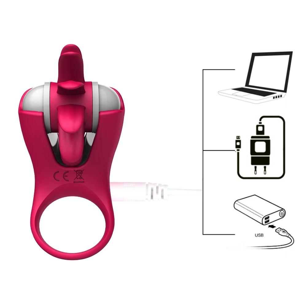 Ny Vibrator Rotasjon Tungen slikker Vibrerende Penis Ring G-punkt massasjeapparat for Vagina Klitoris Stimulering for par Sexleketøy
