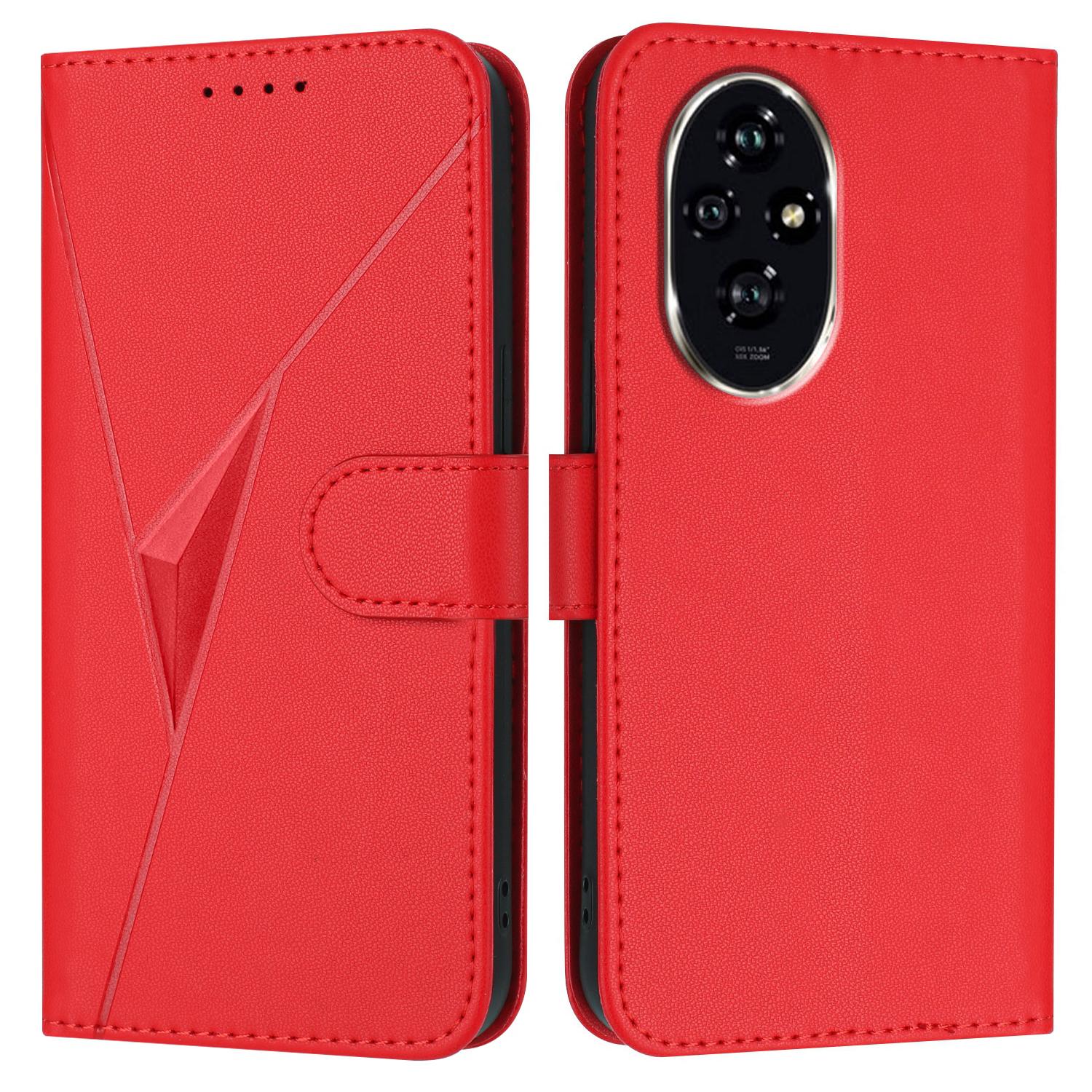 

YX0090 Чехол для Honor 200 5G Кожаный чехол для телефона с треугольным тиснением и шнурком E