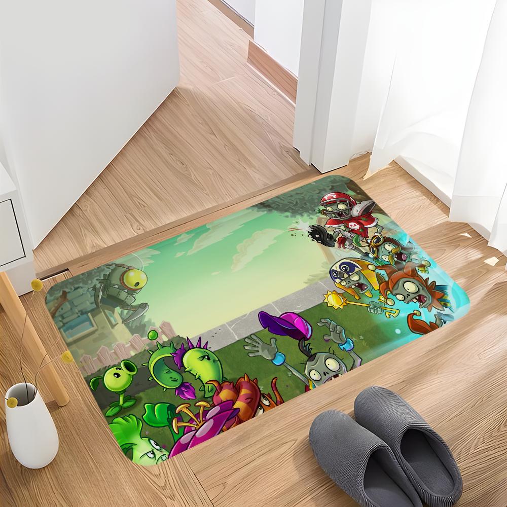 P-Pflanzen-vs Cartoon Z-Zombies Badezimmermatte Rutschfest Wasserabsorbierend Langes Streifenpolster Schlafzimmer Matte Hotel Dekor Matte