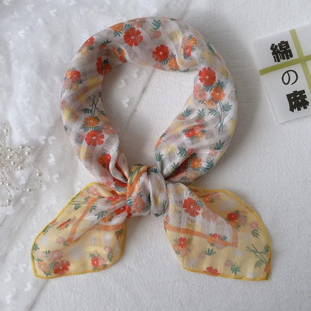 58*58Cm Women Square Neckerchief And Headscarf Female Floral Print Small Shawls Scarves Spring Summer Headband Scraves