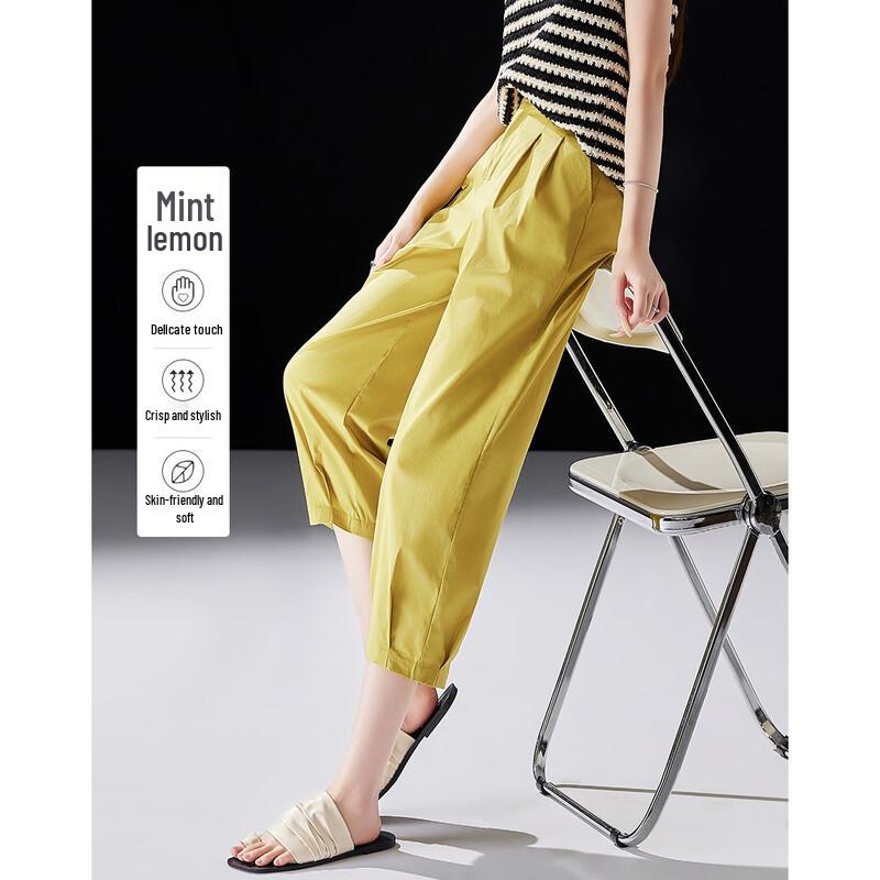 

Demana Women s Bare-Feel Elastic Waist Cropped Pants S