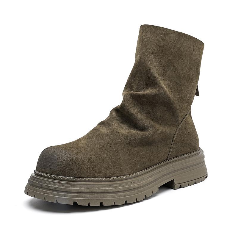 men's fashion punk rock high platform boots designer cow suede leather shoes cowboy long boot trendy motorcycle botas masculinas