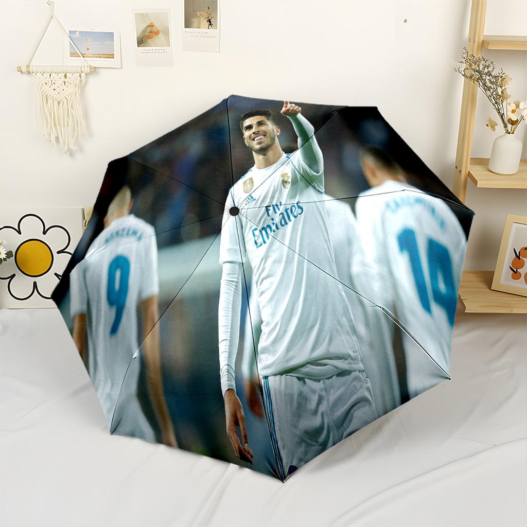 Real Madrid Celebration Portable Automatic Umbrella Compact 8-Rib Lightweight Durable Plastic & Iron for Women/Men Vibrant Pattern Umbrella
