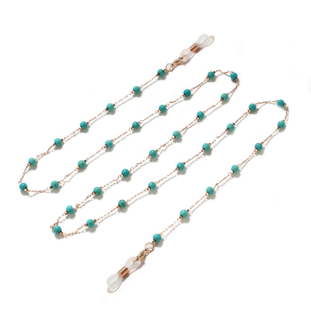 Turquoise Beads Glasses Chain Anti-Lost Beaded Eyeglass Holder Necklace Neck Strap Hanging Neck Eyeglass Lanyard Reading Glasses