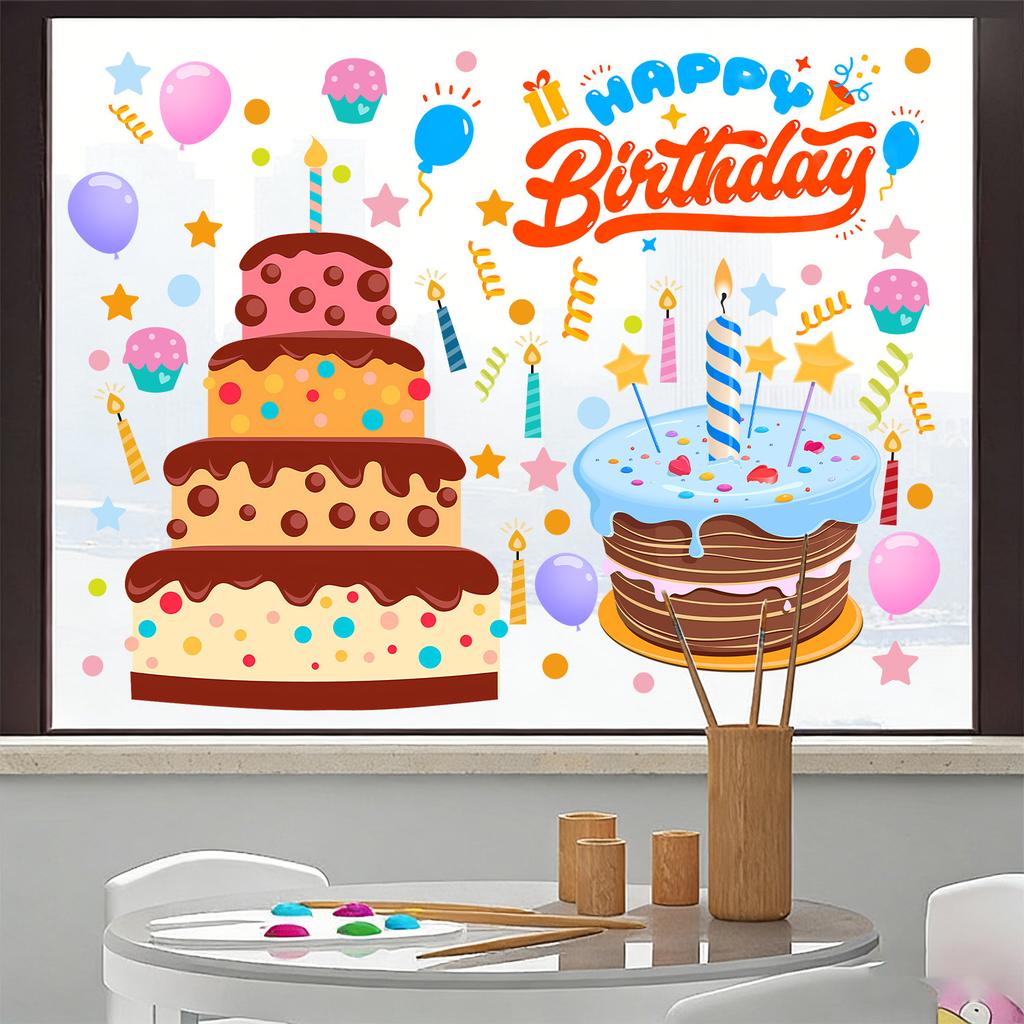 Creative Birthday Party Glass Stickers for Children's Room, Bedroom, Living Room, Kitchen and Bathroom