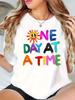 WomenS Casual TShirt with One Day At A Time Colorful Geometric Print Harajuku Short Sleeve Casual Aesthetic Clothes