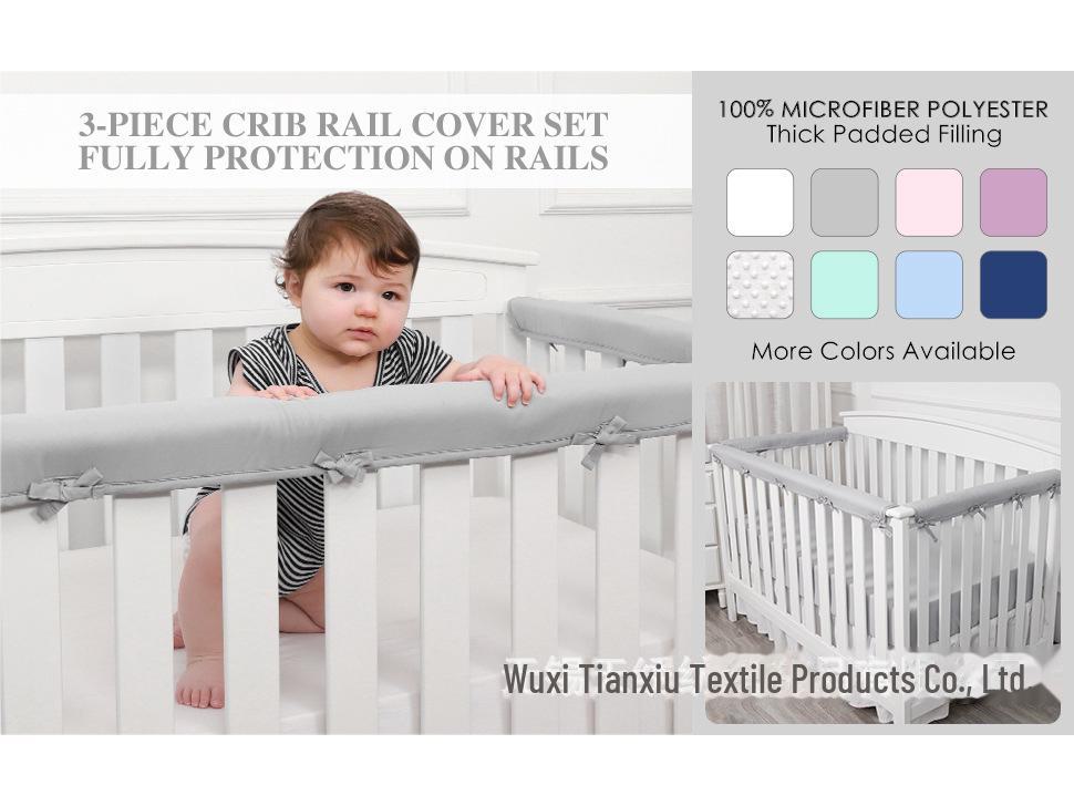 

Чехол для ограждения детской кроватки из однотонного полиэстера с коротким краем (2 шт) - Дизайн, препятствующий жеванию