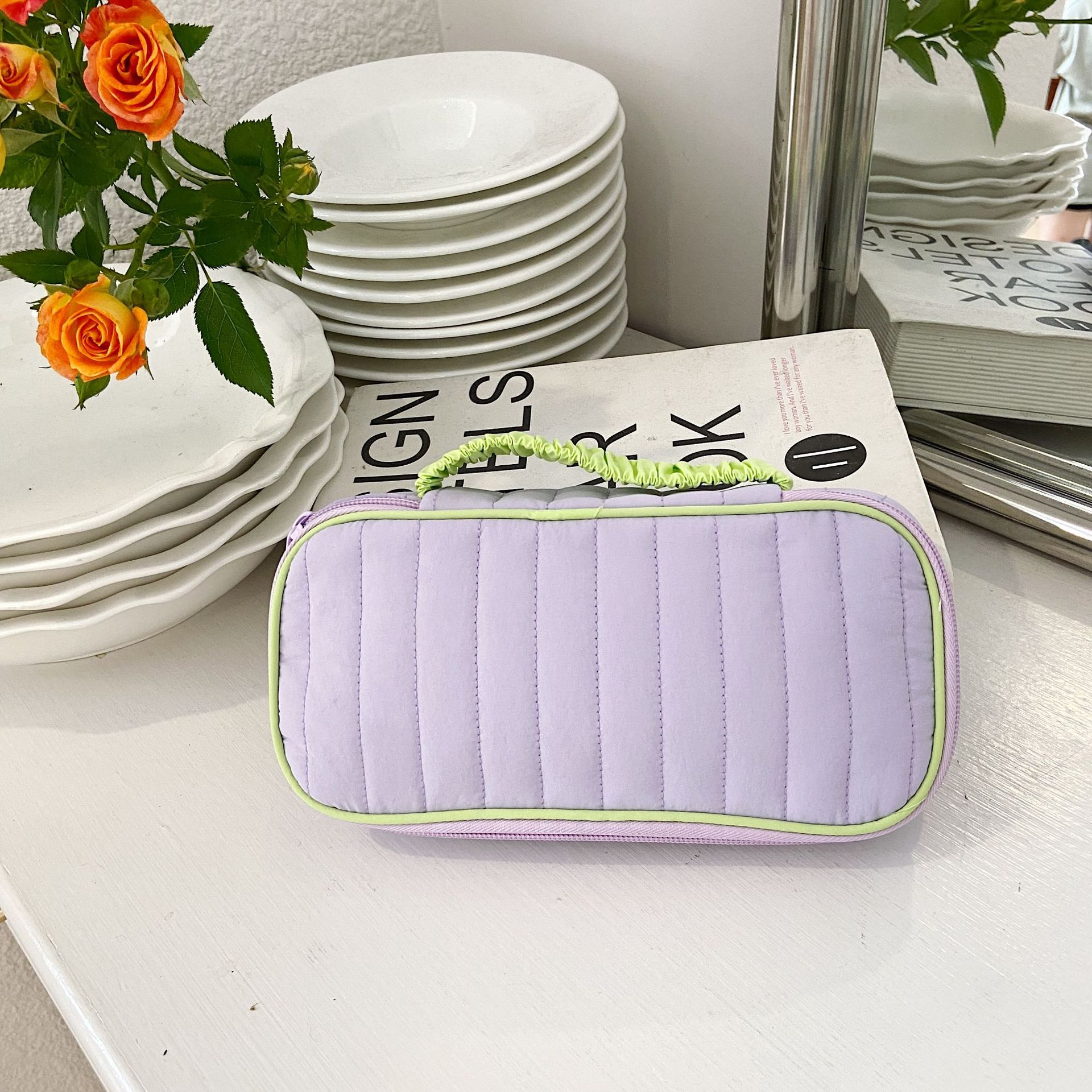 Однотонная стеганая косметичка, корейский чехол для красоты на молнии, большая дорожная косметичка, женская портативная косметичка для хранения макияжа