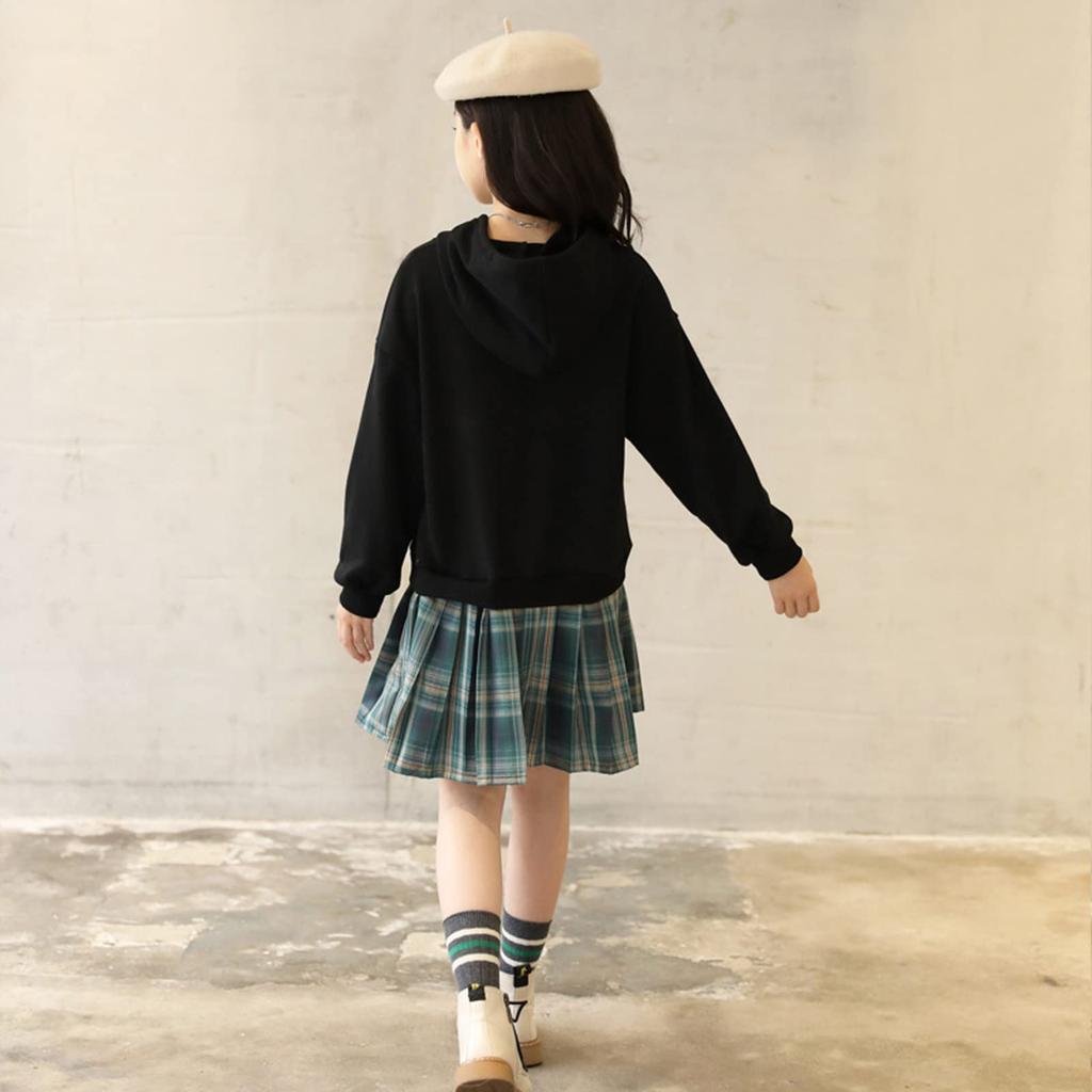 Hoodie with Bear Pleated Long Layered Casual Sizes Perfect for Everyday and YY-Natuhi Girls' Dress, Print, Skirt, Sleeves, Look, Tunic, 110-160cm,