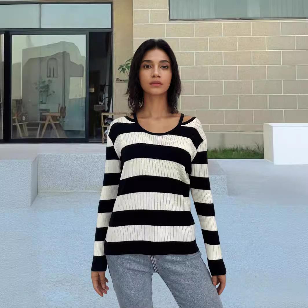 

Женский вязаный свитер с круглым вырезом, пуловер с лямками, джемперы с длинным рукавом, полосатый вязаный свитер, верхняя одежда One size