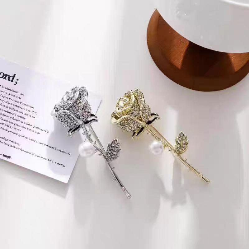 Autumn/Winter Luxurious Atmospheric Coat Accessories Chest Flowers High-end Feeling Fixed Pins Fully Inlaid Zircon Rose Brooch