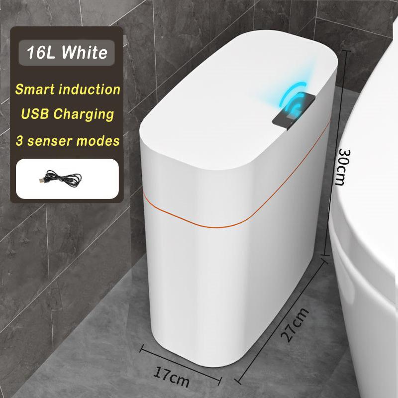 16L New Smart Trash Can High-tech Induction Storage Bucket Bathroom Deodorant Waterproof Trash Can Household with Lid Creative