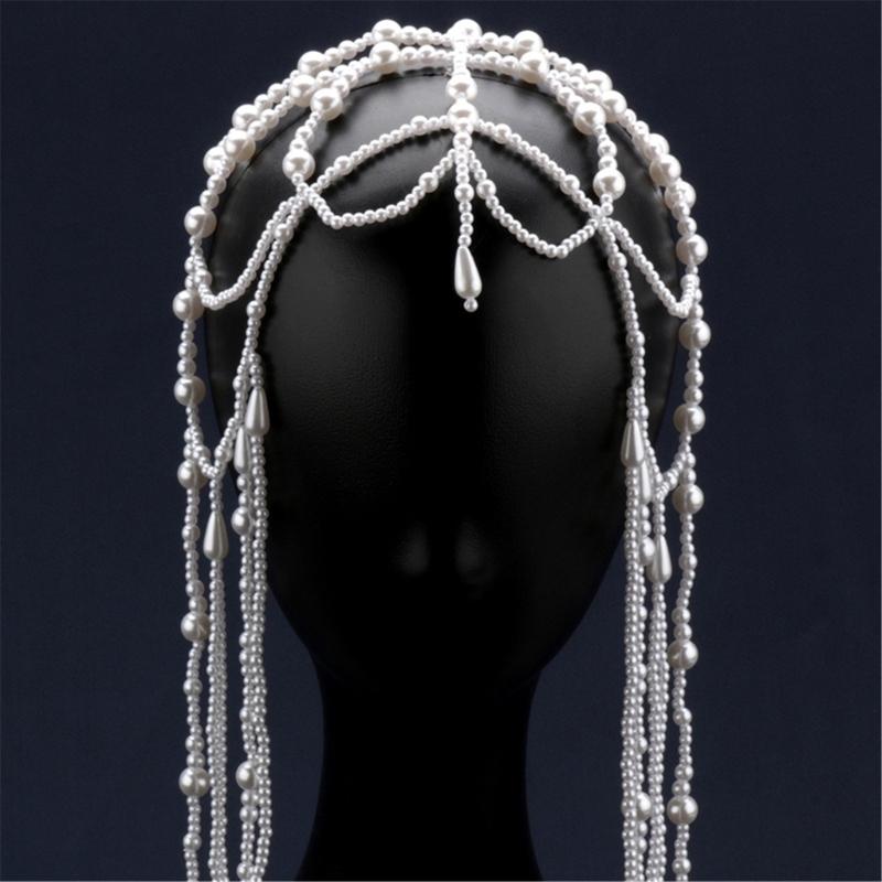 Pearls Tassels Hairpiece Elegant Weddings Headdress Original Handmade Headwear for Weddings and Parties