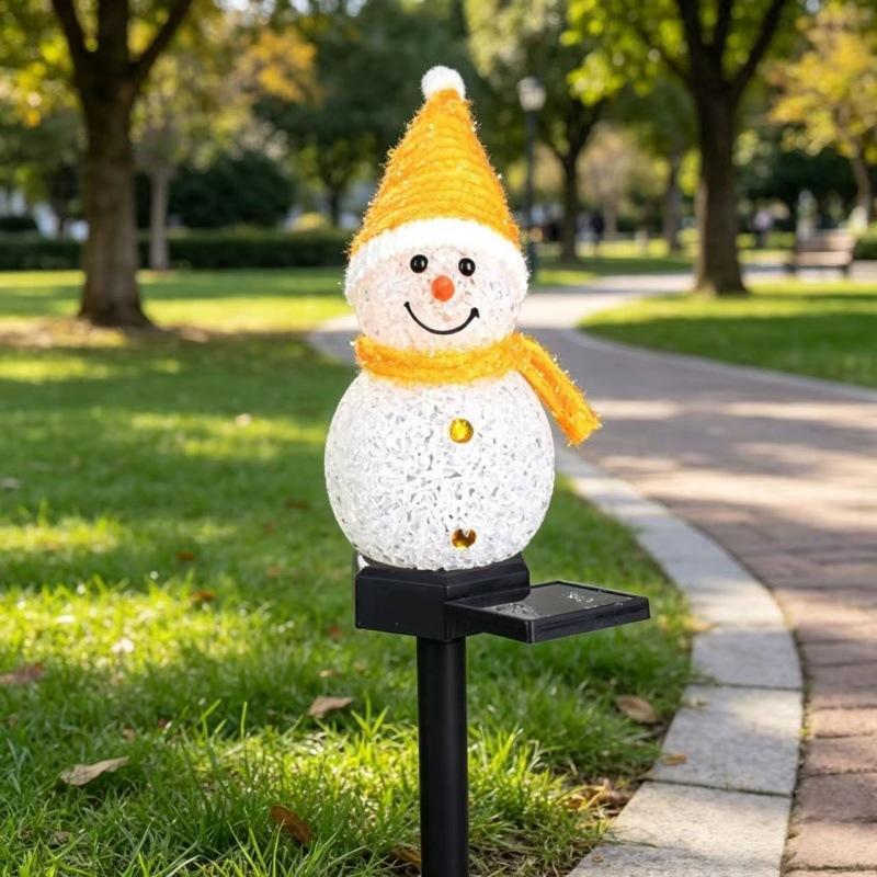 Solar Powered Snowman Stake Lights Warm LED Light Cute Design for Christmas Garden Path Porch Holiday Party Decoration