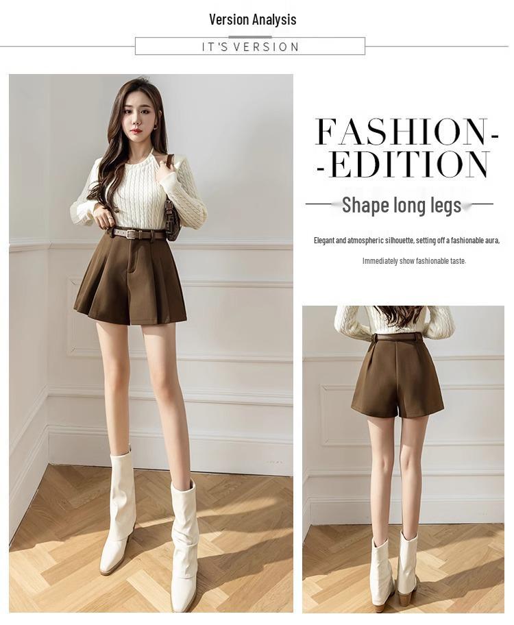 2024 Slimming Women's High Waist A-Line Woolen Pleated Skirt Pants for Winter