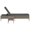 Sun Lounger with Table and Cushion Gray Poly Rattan