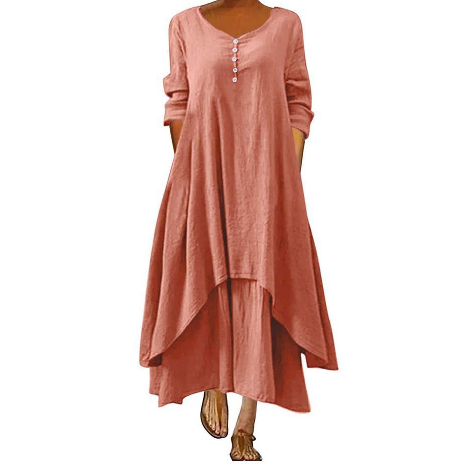 

Женское повседневное свободное платье из хлопка и льна с длинным рукавом в стиле бохо, нерегулярное платье